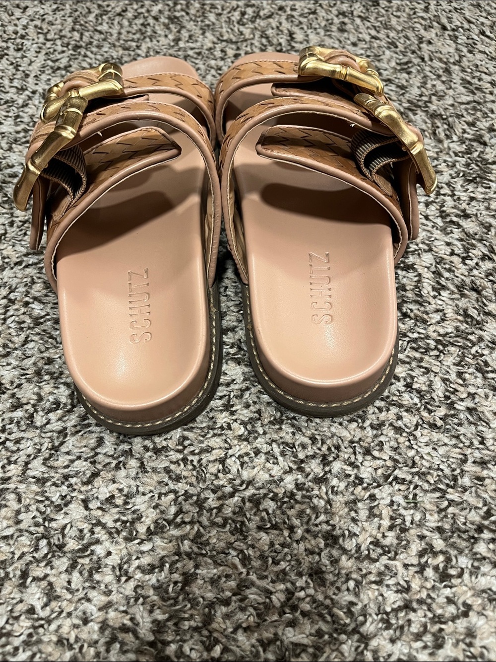 Schutz Enola Tan Woven Double-Buckle Sandals - Picture 4 of 6